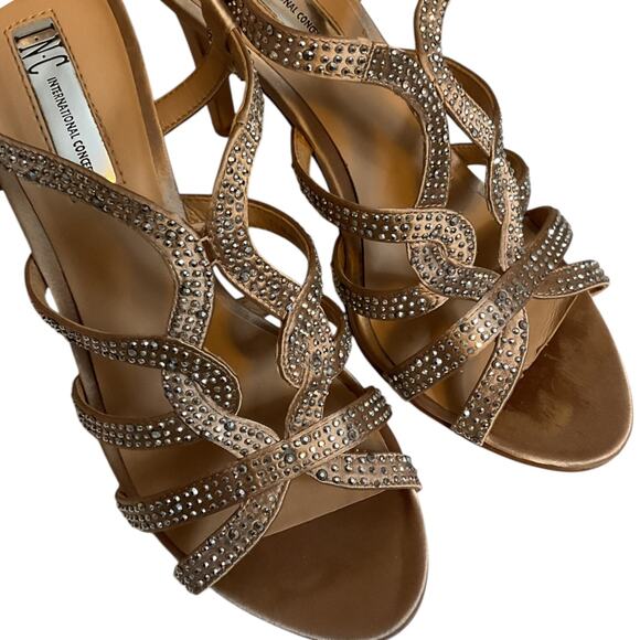 INC International Concepts Sandal Heel 7.5M Randii Bisque Rhinestone-Read Flaw - Picture 6 of 15